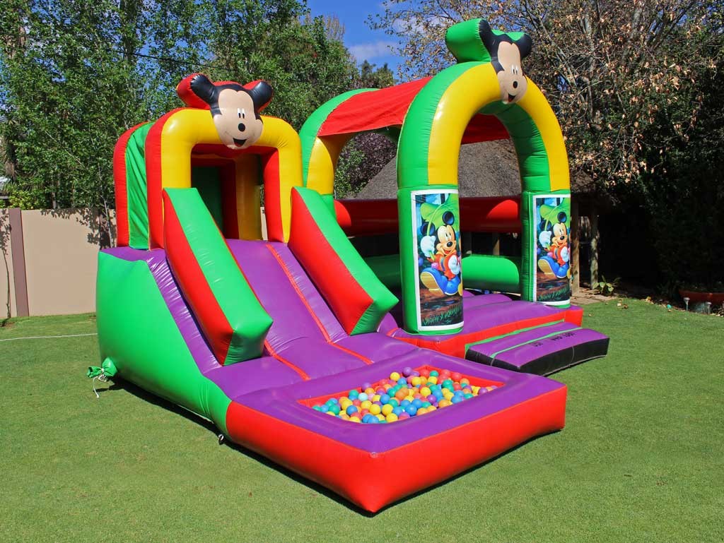 Mickey-Mouse-Large-Jumping-Castle,-Slide-pond-with-balls