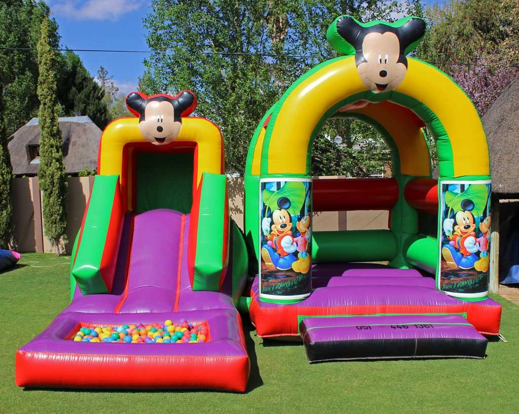 Mickey-Mouse-Large-Jumping-Castle,-Slide-pond-with-balls=